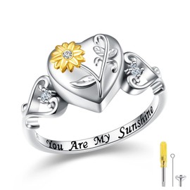 HOOHWE Urn Rings for Ashes for Women, 925 Sterling Silver Rose Flower/Sunflower/Red Cardinal/ Lotus Urn Ring Hold Loved Ones Ashes Forever In My Heart Keepsake Memorial Jewelry Cremation Rings for