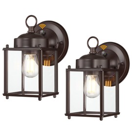 Kumtin Smart Dusk to Dawn Outdoor Wall Lantern, Exterior Waterproof Sconces Lighting Wall Mount, Front Porch Light, Anti-Rust Metal Outside Light Fixtures with Clear Glass, Matte Bronze, 2-Pack
