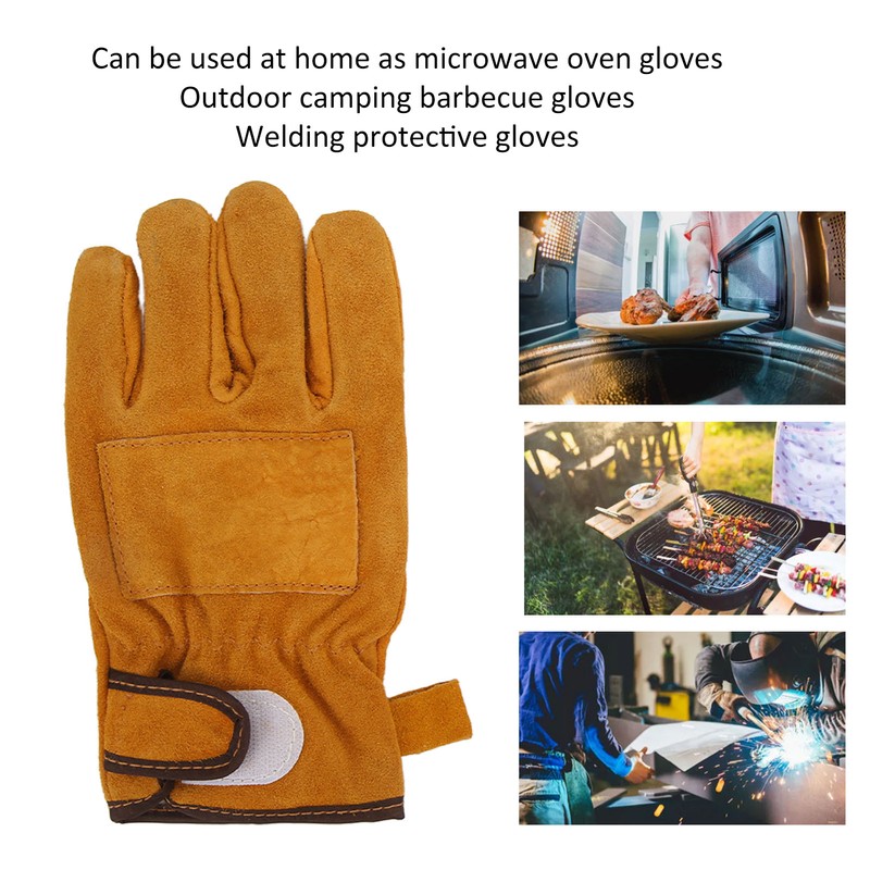 Heat Resistant Gloves Calf Leather Polyester Hand Protection BBQ Grill
