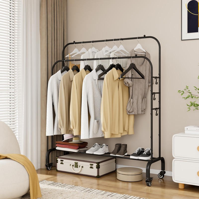 SUOERNUO Garment Rack with Wheels Clothing Rack for Hanging Clothes