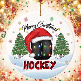 Decorlion 2024 Christmas Ornament - Hockey Merry Christmas Ceramic Ornament, Christmas Tree Decoration, Hanging Ornament, Hockey Ornament, for Family, Friends, Hockey Lovers
