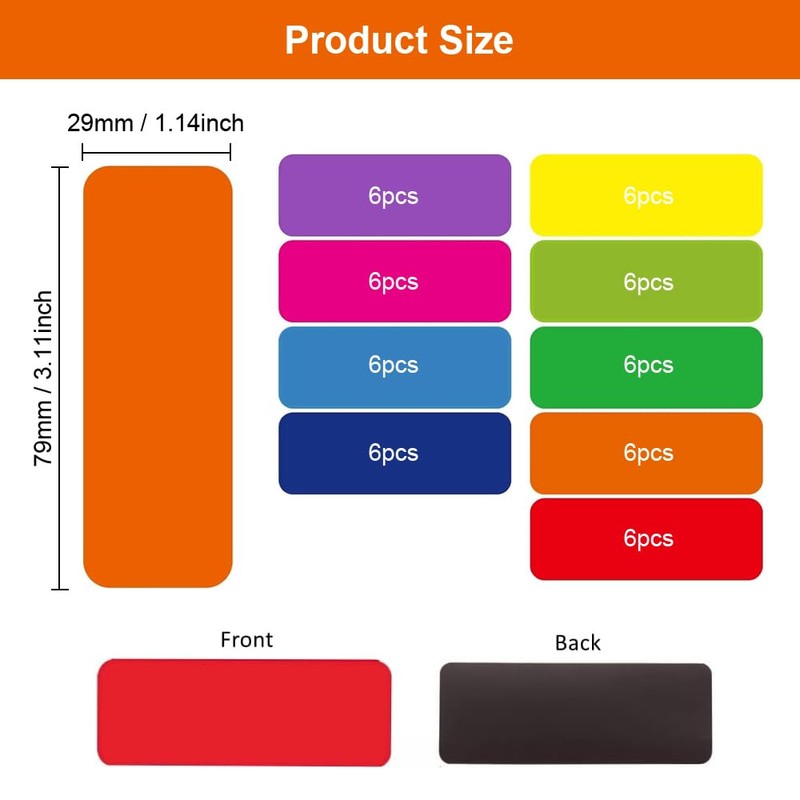 Pack of 54 Magnetic Strips Writeable, 79 mm x 29