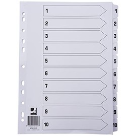 Q-Connect KF01528 A4 Index 1-10 Reinforced Tabbed Multi Punched Board - White/Clear