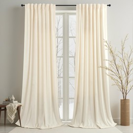 Cream Beige Velvet Curtains 102 Inch Custom Length for Kids Bedroom Aesthetic Contemporary Modern Farmhouse Cute Fancy Silk Satin Textured Ruffle Curtains for Closet Cabin French Country Movie Theater