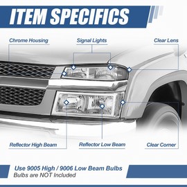 Auto Dynasty Headlights Assembly Compatible with 2004-2012 Chevy Colorado GMC Canyon, Driver and Passenger Side Halogen Headlamps Replacement w/Bumper Lamps, Chrome Housing Clear Corner