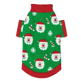 CuteBone Christmas Green Dog Sweater for Small Medium Dogs Santa Claus Knit Turtleneck Pet Winter Clothes Cat Apparel with Harness Hole