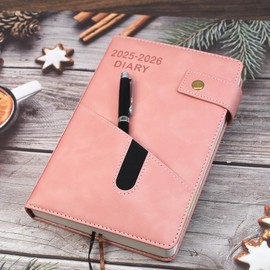 Academic Diary 2025-2026 A5 Page A Day,Productivity Daily Planner from Jul 2025 to Jun 2026 With Monthly Tabs, and Colorful Side Panels (8.5x5.9 inch)-Pink