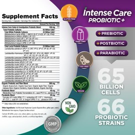 Vital Planet - Intense Care Colon & Constipation Probiotics Plus Prebiotics, Postbiotics, Parabiotics, Complete 4-in-1 Health Supplement for Adults, 65 Billion CFU, 66 Strains, 30 ct