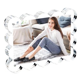 Ruiqilin 5x7 Inch Magnetic Acrylic Picture Frame,10+10mm Thick Block,Double Sided Clear scalloped frames for Desktop Display | Trendy Home Gift ((1 Pack), 5X7)