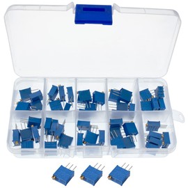 50pcs Ohm Resistor Set, 10 Types Trim Pot, 3296W, Variable Resistors, Multi-Rocation Potentiometer, High Precision, Cermet Potentiometer, Semi-Fixed Volume, Electronic Component Set, Storage Box Included