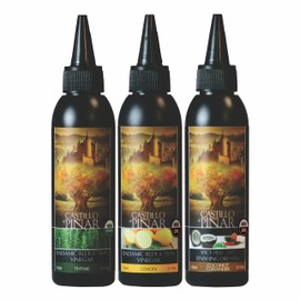 Castillo de Pinar 3-Pack Bundle - Thyme Balsamic Reduced Vinegar (150ml), Lemon Reduced Vinegar (150ml) and Coconut & Coriander Spicy Peri-Peri (150ml) USDA Certified Organic Non GMO