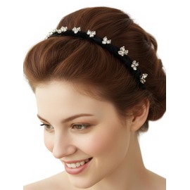 deladola Crystal Velvet Headband with Teeth,Black Wavy Hair Hoop,Rhinestone Hairband Accessory for Women