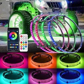 DEERMOTO 4PCS 15.5inch RGB LED Wheel Rim Lights with Bluetooth and Remote Control,Wheel Ring Light Kits with Turn Signal and Braking Function Tire Lights for Pickup Truck SUV Car (15.5inch)