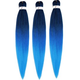 BALINGHAIR Blue Ombre Braiding Hair Pre-stretched 30 Inches Long Braiding Hair Extensions Flame Retardant Braids Hair(1B/Blue/Sky Blue-3Pcs)