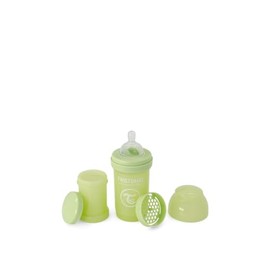Twistshake Anti-Kolik-Babyflasche mit Milchpulverbehälter und Mixer - 180ml | Brustähnliche Nippel aus Silikon mit mittlerem Durchfluss | BPA-freie Babymilchflasche | Neugeborene (0+) | Kaktusgrün