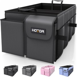 HOTOR Foldable Trunk Organizer - SUVs & Sedans, Sturdy Car Organization With 2 Compartments, Black, 23.6"14.2"10.6"