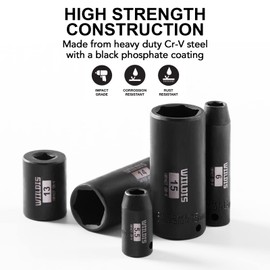 WIILDIS 1/2" Drive SAE Deep Impact Socket Set, 19 Piece SAE Size (3/8" to 1-1/4") 6 Point Cr-V Steel Socket Set, Includes Extension Bars, Adapter and Universal Joint, Meets ANSI Standards