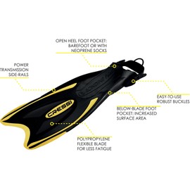 Cressi Palau Long Italian Designed Sadjustable Strap Open Heel Scuba Snorkeling Fin Flippers, Black Titanium - SM