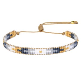 KELITCH Rainbow Color Beaded Bracelets Splicing Shape Strand Bracelets Friendship Women Bangles Jewelry (Gray 16C)