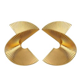 Gold Plated Geometric Sector Earrings for Women Bohemian Exaggerated Statement Irregular Twisted Fan-shaped Swirl Twisted Large Ocean Wave Sequin Metal Dangle Drop Earrings for Punk Style Fashion Jewelry Gifts (Gold)