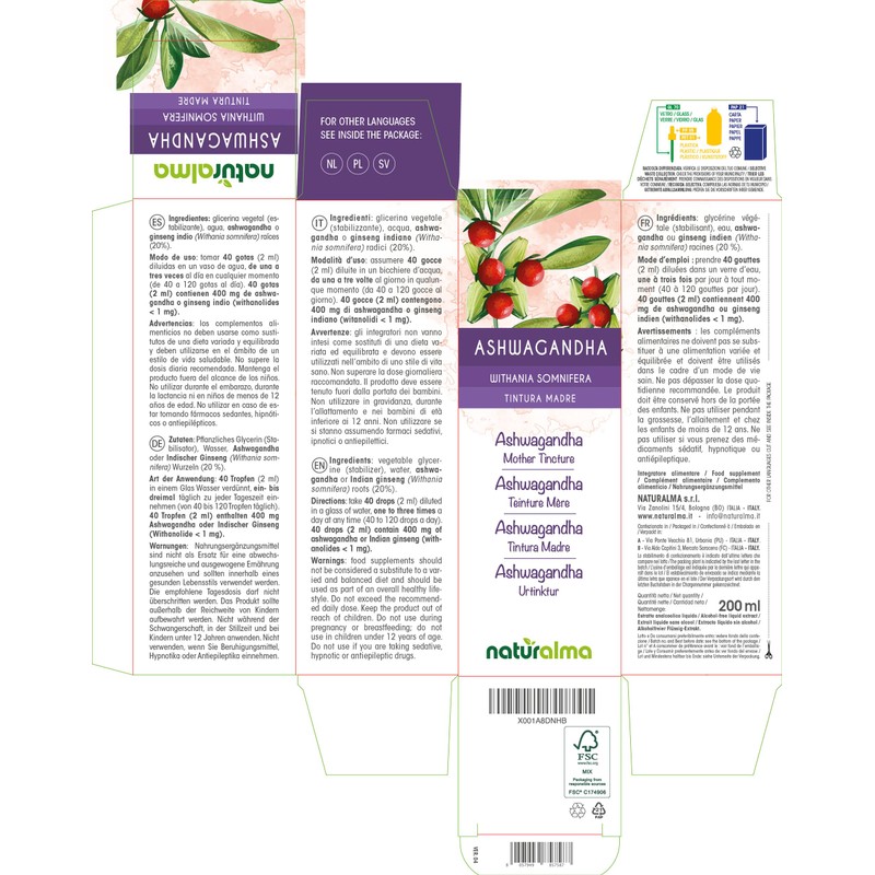 Ashwagandha or Indian Ginseng (Withania somnifera) Roots Alcohol-Free Mother Tincture