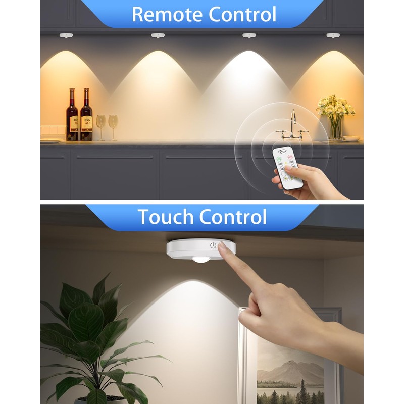 WILLED Rechargeable Puck Lights with Remote Control, 3 Color Temperatures