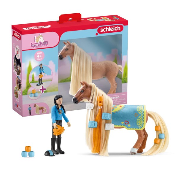 Schleich Horse Club Sofia's Beauties 18-Piece Horse Beauty Set - Horse Rider Kim and Horse Figurine with Brushable Styling Hair Plus Bead and Clip Accessories, Gift for Boys and Girls Ages 5 and up