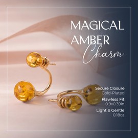 Real Amber Stud Earrings for Women – Double Ball Design, 24k Real Gold Plated Silver, 100% Natural Baltic Amber Jewelry, Sophisticated and Solid Gift for Ladies - Hypoallergenic Earrings for women