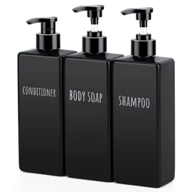 Segbeauty Shampoo Bottle Body Soap Refill Dispenser 3-Piece Set 500ml Black Direct Placement Type PTEG Made with Pump for Shampoo Bathroom Bath Use Conditioner