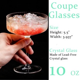 Srgeilzati Ribbed Coupe Glasses Set of 8 | Espresso Martini Glasses | Vintage Cocktail Glasses | Margarita Glass