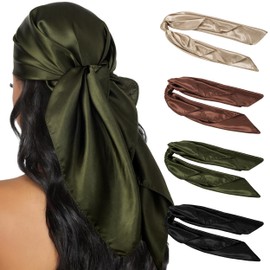 HBselect 4PCS Head Scarf for Women 35” Head Scarves Silk Like Satin Neck Scarfs Square Bandana Hair Wraps Scarf for Sleeping