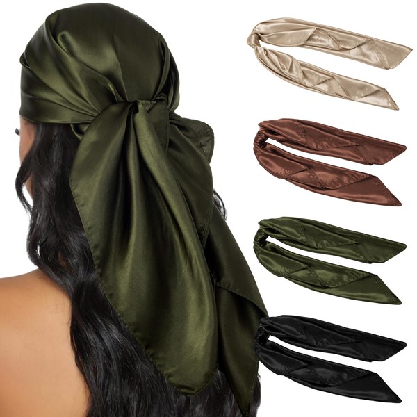 HBselect 4PCS Head Scarf for Women 35” Head Scarves Silk
