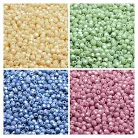 Czech Fire-Polished Faceted Glass Beads Round 3mm. Four Colors. Total 400 pcs. Set 3SFP 401 (3FP018 3FP024 3FP028 3FP031)