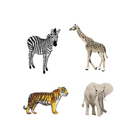 4 Pieces Cute Animal Patch Appliques, Sew on Iron on Zebra Tiger Elephant Giraffe Patches for Jacket Hats Backpack Jeans Clothes Shoes DIY Patches