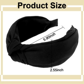 Black Headband Top Knot Headbands for Women Non Slip Fashion Wide Knotted Headbands for Women Cloth Head Bands for Women’s Hair