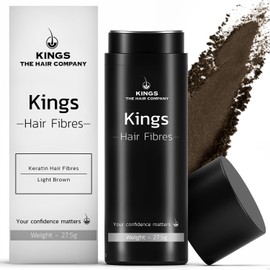 Kings Hair Fibres for Men & Women - 100% Natural 27.5 g Hair Thickening Powder for Thinning Areas, Bald Spots, Receding Hairlines & Beards (Light Brown)
