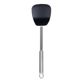 Restaurantware-German Standard 14.1 Inch Wok Spatula, 1 Heat-Tolerant Solid Turner - Dishwashable, Black Nylon Spatula With Stainless Steel Handle, For Flipping Egg, Burger, Crepe, And, More