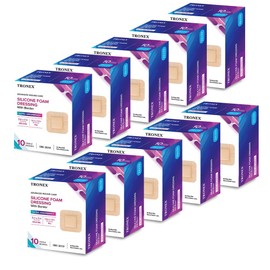 TRONEX SD3131 Silicone Foam Dressing 3" x 3", Adhesive Border, Waterproof, Sterile, Ultra Absorbency, Breathable, Advanced Wound Care, Gentle Removal, Latex Free, Beige, Pack of 100