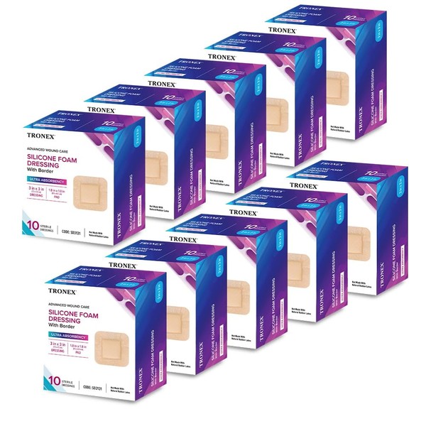 TRONEX SD3131 Silicone Foam Dressing 3" x 3", Adhesive Border,