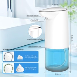 Automatic Soap Dispenser, 500 ml, Electric Soap Dispenser with Sensor, Foam Soap Dispenser Automatic with 2 Adjustable Levels, Soap Dispenser No Touch for Kitchens, Bathrooms, White