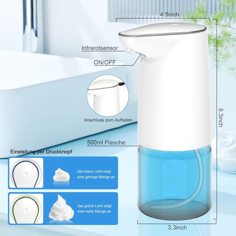 Automatic Soap Dispenser, 500 ml, Electric Soap Dispenser with Sensor,