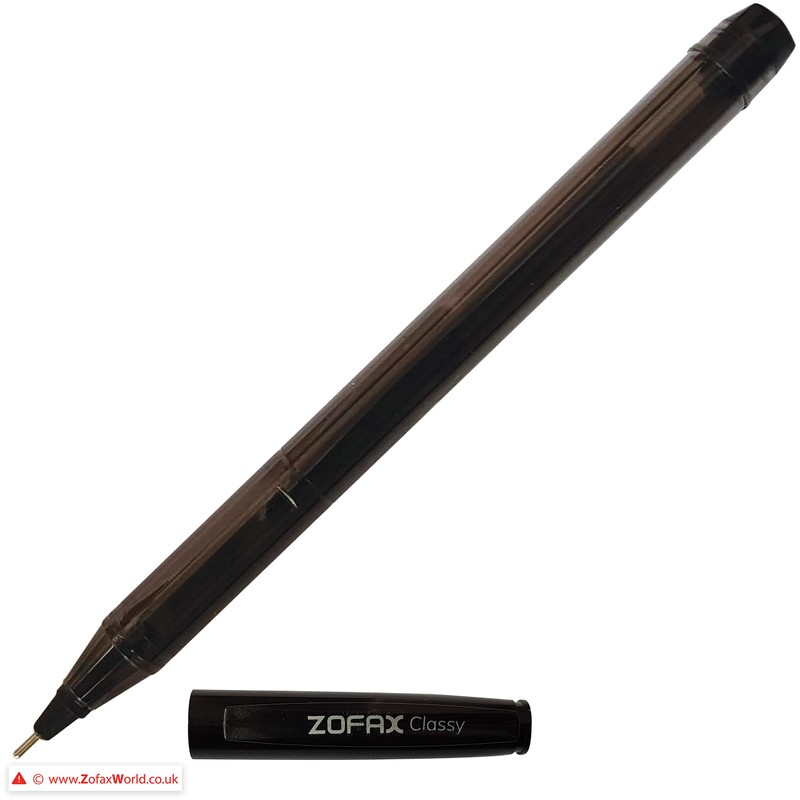 ZOFAX Classy 30 x 0.7mm Fine Biros BLACK Stick Ballpoint