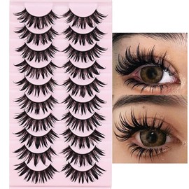 10 pares de pestañas de manga, aspecto húmedo, estilo japonés, Cosplay, pestañas puntiaguda, pestañas de anime, 16 mm, tenue, gruesa, imitación,...   