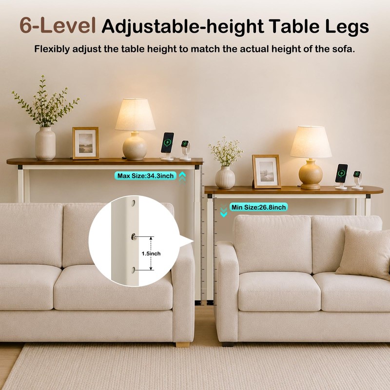 Narrow Console Table, 78.8" Sofa Table Adjustable Height Behind Couch