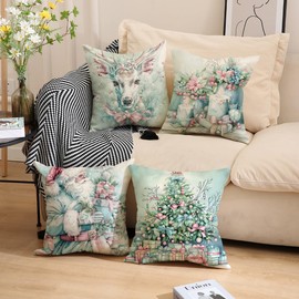 karororow Set of 4 45 x 45 cm Christmas Cushion Cover Sofa Covers Made of Linen Cushion Cover for Christmas Decoration (Christmas Type A)