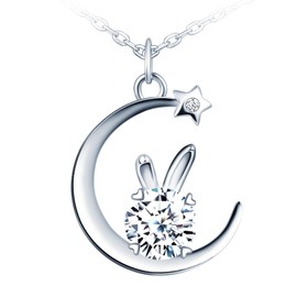 MICMIF Rabbit and Moon Pendant Necklace Women's 925 Silver with Zirconia Star Moon Chain Cute Necklace for Women Girls, Cubic Zirconia Sterling Silver Fabric Zirconia Sterling silver, Cubic Zirconia