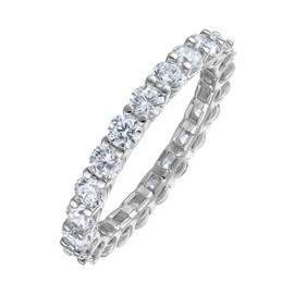 KISPER 14K White Gold Plated Eternity Band Rings for Women - AAAAA Cubic Zirconia Round Oval Emerald Cut Wedding Bands Stackable Size 5-9