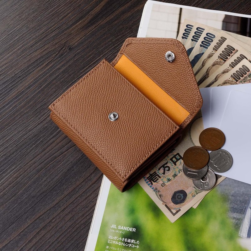 HANATORA SA03-B Genuine Leather Mini Wallet, Italian Leather, Trifold Wallet,