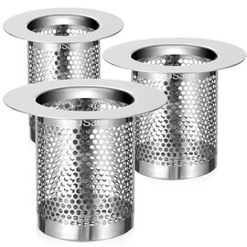 DOITOOL Bathroom Sink Strainer 3Pcs Hair Catcher Shower Drain, Bathtub Drain Cover, Sink Tub Drain Stopper, Deep Stainless Steel Sink Strainer for Bathroom, Fit Hole Size from 1.25 to 2.17