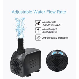 WYWP 400GPH 25W Submersible Pump 1500L/H Ultra Quiet Water Pump with 6.6ft. High Lift, Fountain Pump with 3 Nozzles for Aquarium, Pond, Fish Tank, Hydroponics